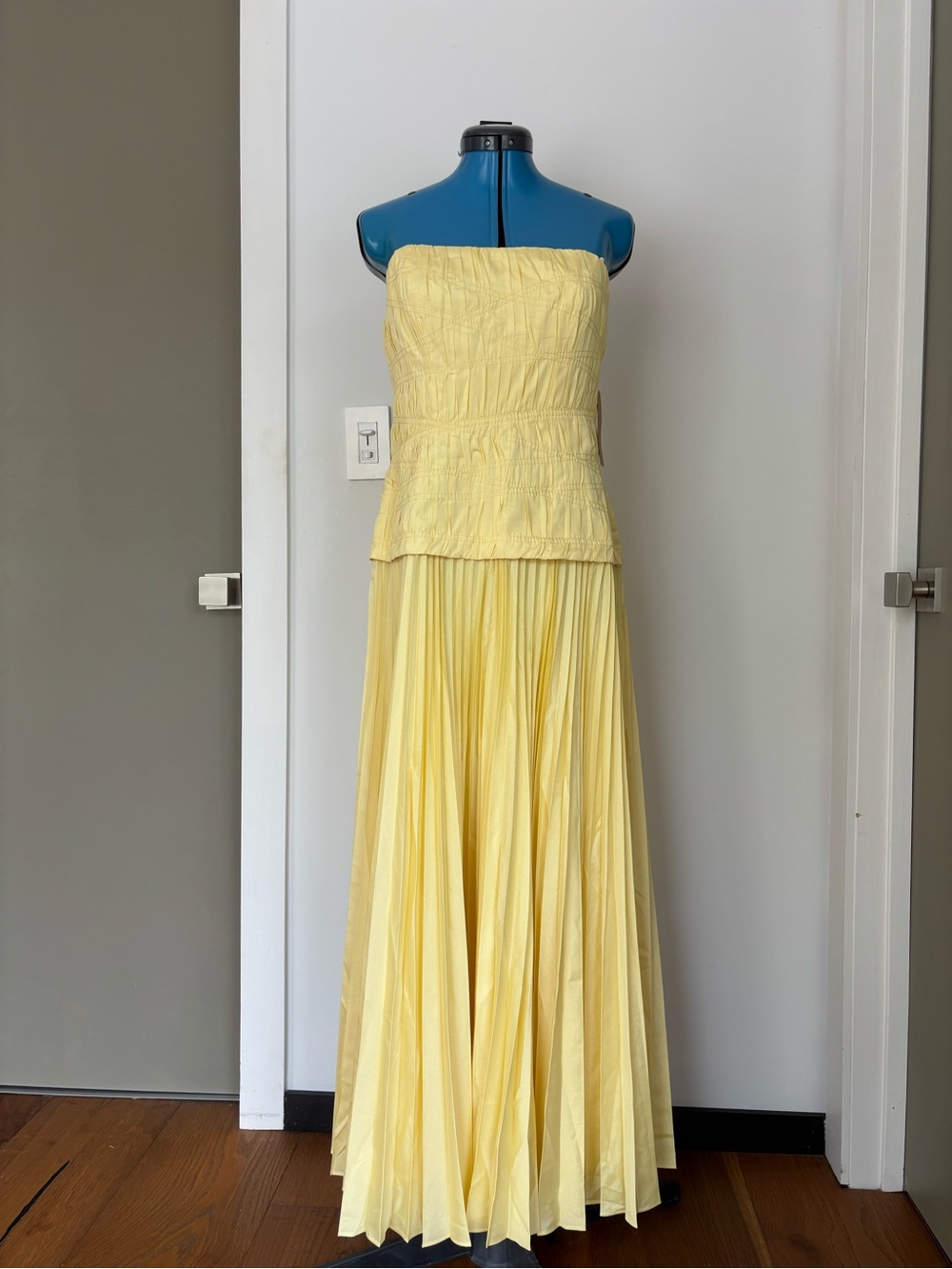 o.p.t. Ada Strapless Pleated Maxi Dress Pale Yellow NWT Size 8